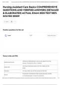 Nursing Assistant Care Basics COMPREHENSIVE QUESTIONS AND VERIFIED ANSWERS &lpar;DETAILED & ELABORATED&rpar; ACTUAL EXAM 2025 TEST 100&percnt; SOLVED 2025&excl;&excl;