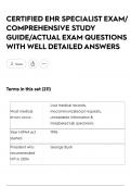 CERTIFIED EHR SPECIALIST EXAM&sol; COMPREHENSIVE STUDY GUIDE&sol;ACTUAL EXAM QUESTIONS WITH WELL DETAILED ANSWERS