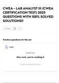 CWEA - LAB ANALYST III &lpar;CWEA CERTIFICATION TEST&rpar; 2025 QUESTIONS WITH 100&percnt; SOLVED SOLUTIONS&excl;&excl;