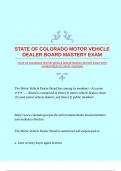 STATE OF COLORADO MOTOR VEHICLE DEALER BOARD MASTERY EXAM WITH GUARANTEED ACCURATE ANSWERS