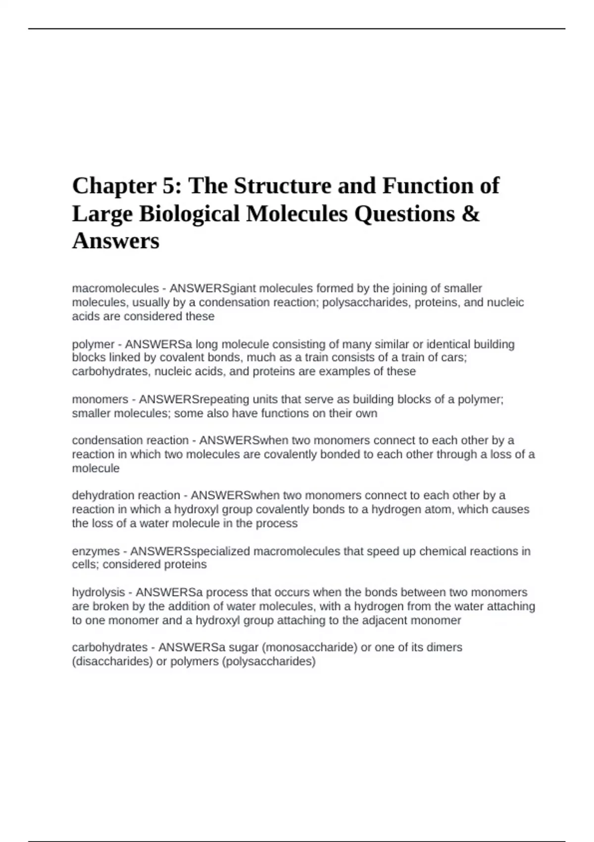 Chapter 5: The Structure and Function of Large Biological Molecules ...