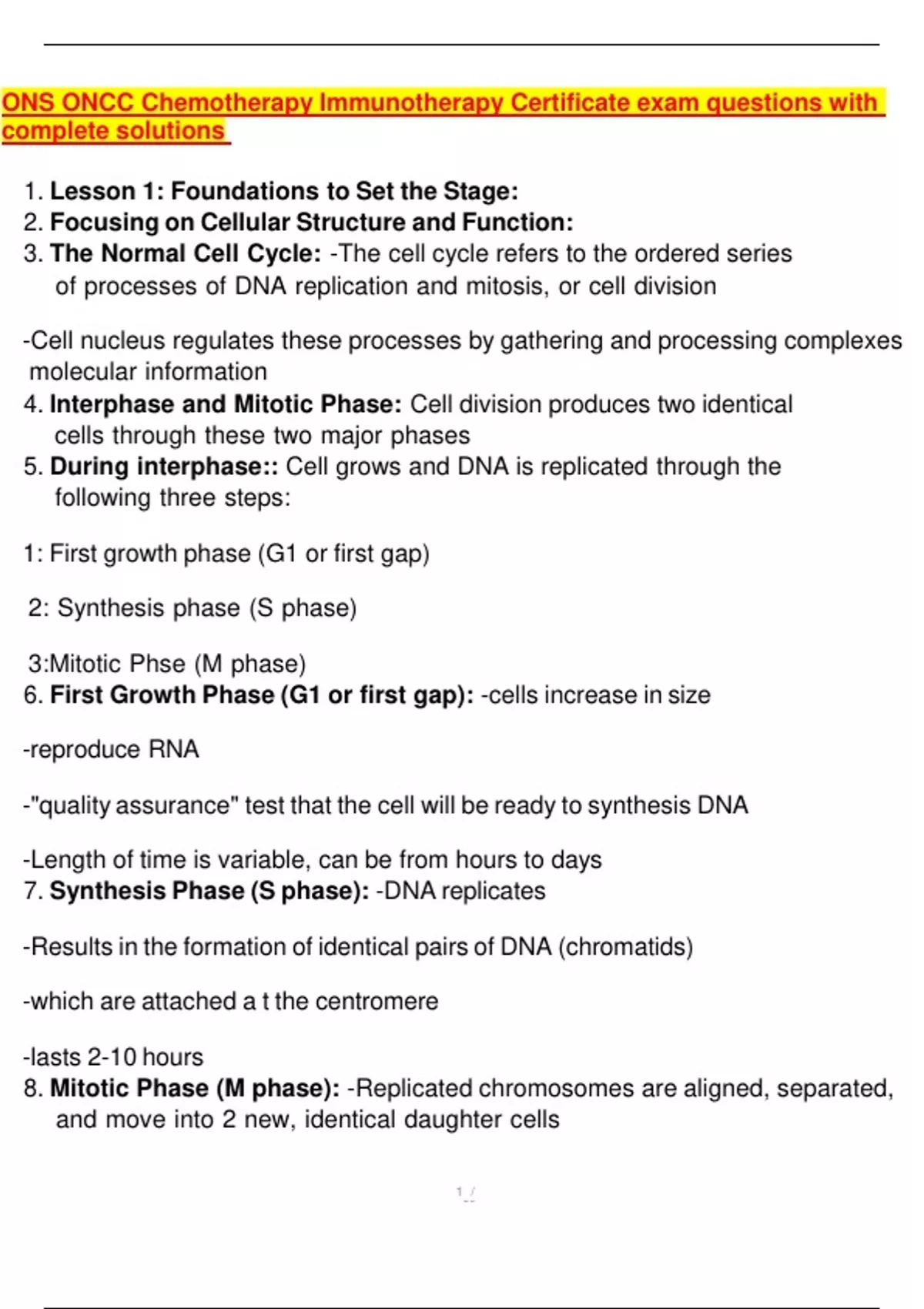 ONS ONCC Chemotherapy Immunotherapy Certificate exam questions with ...
