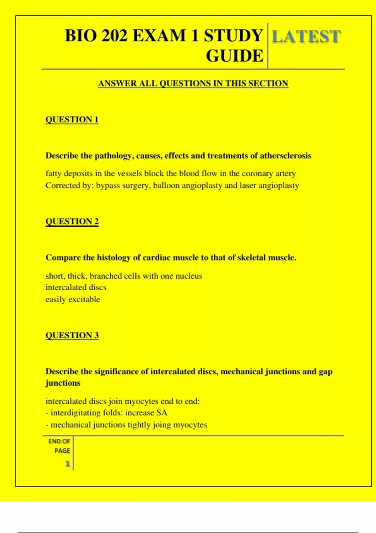 BIO 202 EXAM 1 STUDY GUIDE QUESTIONS AND ANSWERS 2025 - BIO 202 - Stuvia US