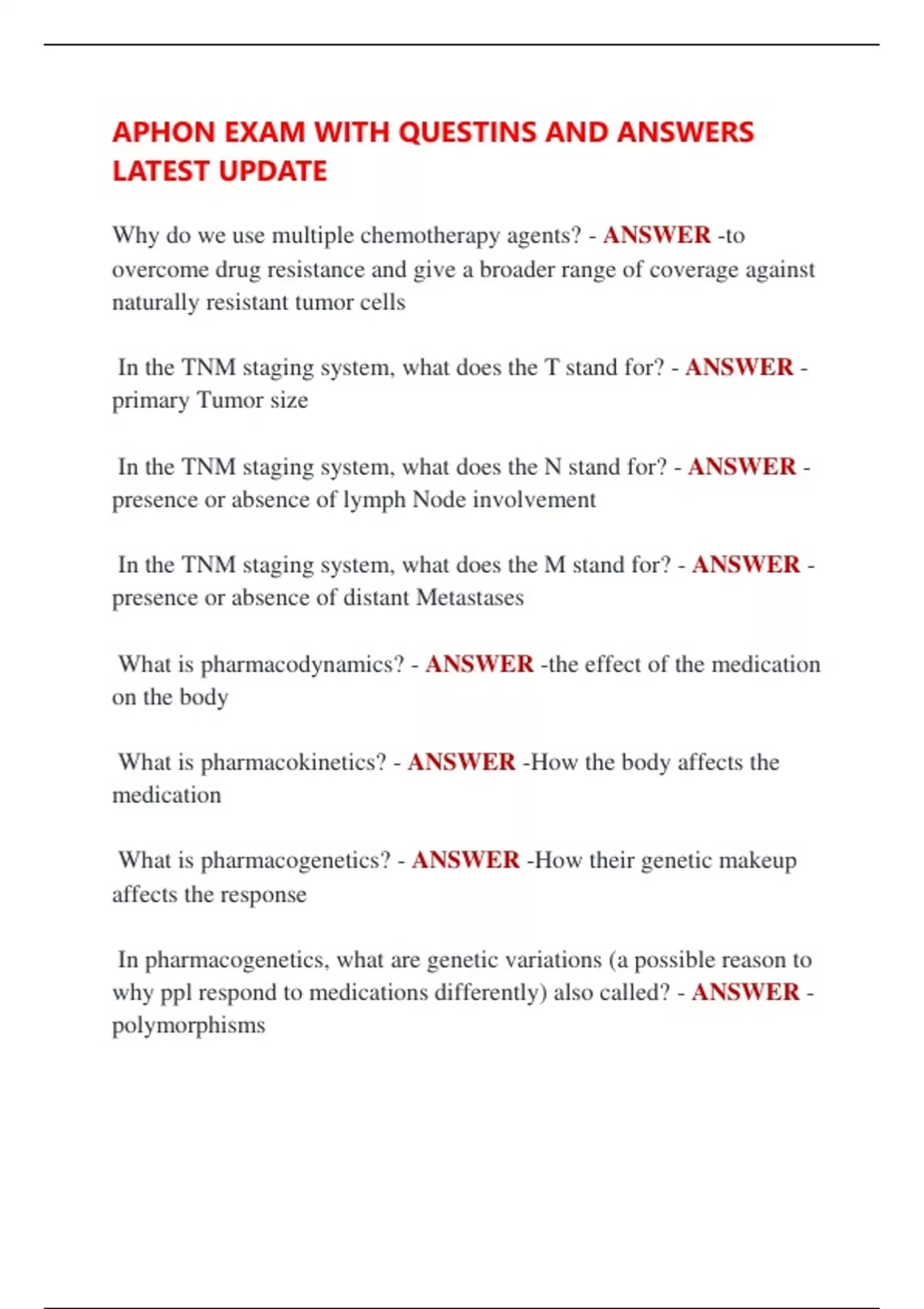 APHON EXAM WITH QUESTINS AND ANSWERS LATEST UPDATE - APHON - Stuvia US