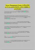 Stress Management Exam 4 UPDATED  ACTUAL QUESTIONS AND CORRECT  ANSWERS