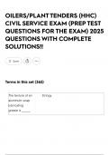 OILERS&sol;PLANT TENDERS &lpar;HHC&rpar; CIVIL SERVICE EXAM &lpar;PREP TEST QUESTIONS FOR THE EXAM&rpar; 2025 QUESTIONS WITH COMPLETE SOLUTIONS&excl;&excl;