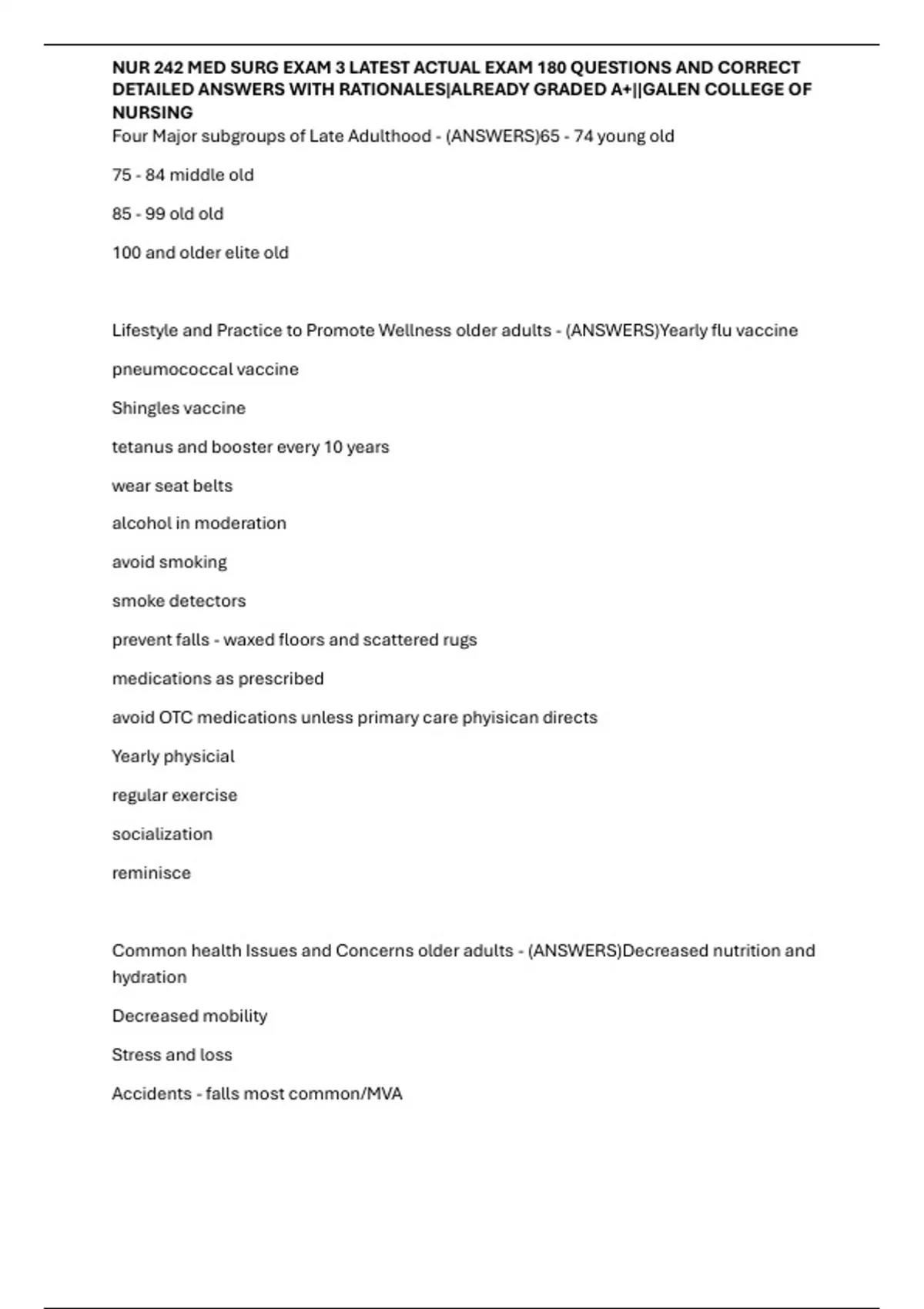 NUR 242 MED SURG EXAM 3 LATEST ACTUAL EXAM 180 QUESTIONS AND CORRECT ...