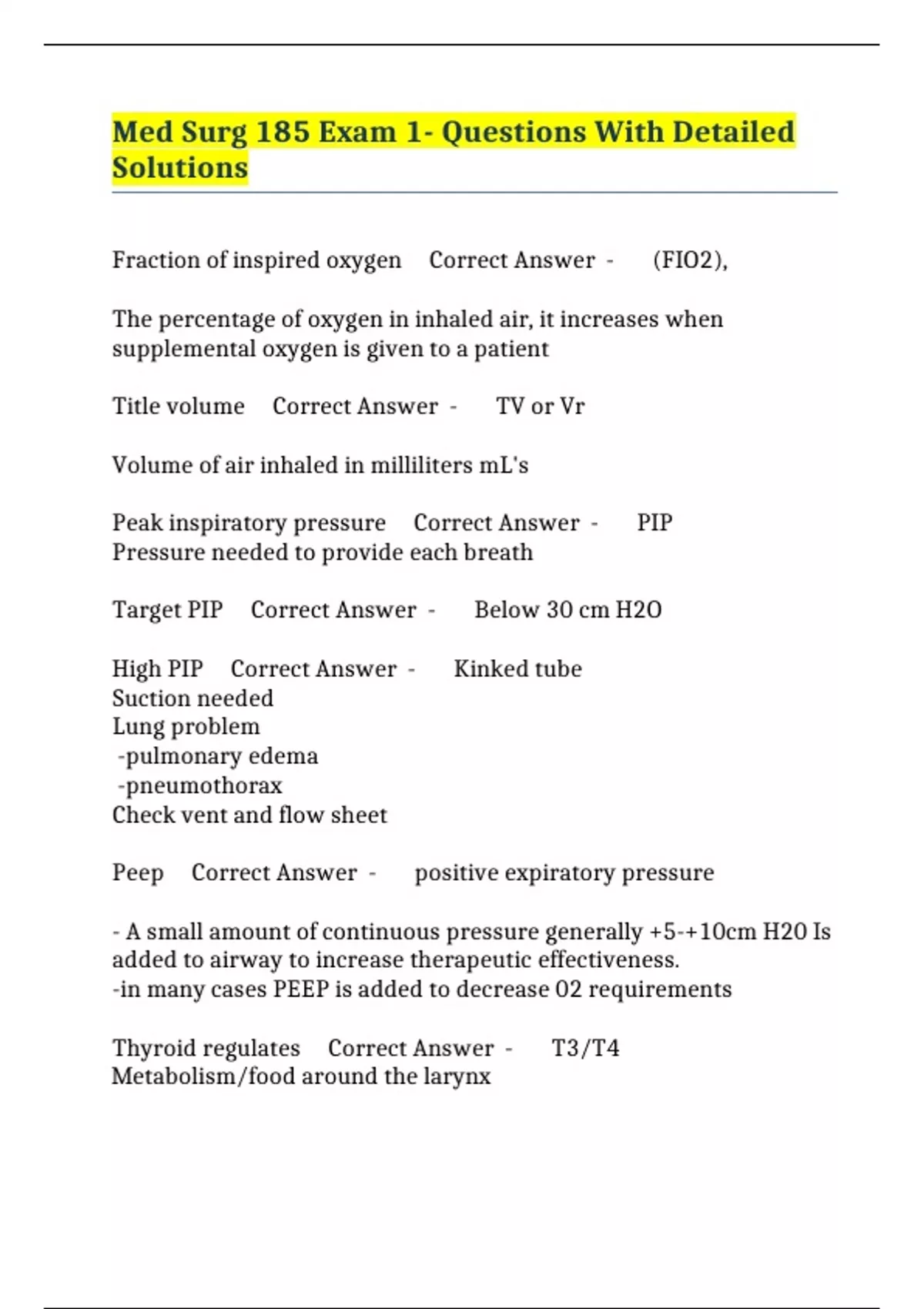 Med Surg 185 Exam 1- Questions With Detailed Solutions - NUR 185 ...