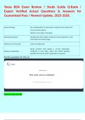 Texas RDA Exam Review &sol; Study Guide Q-Bank &sol; Expert Verified Actual Questions & Answers for Guaranteed Pass &sol; Newest Update&comma; 2025-2026&period;  