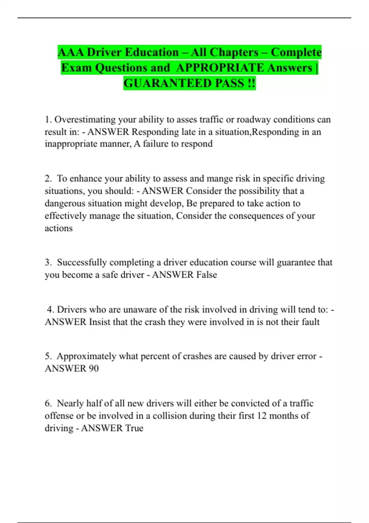 AAA Driver Education – Complete Study Guide and Practice Questions (USA ...