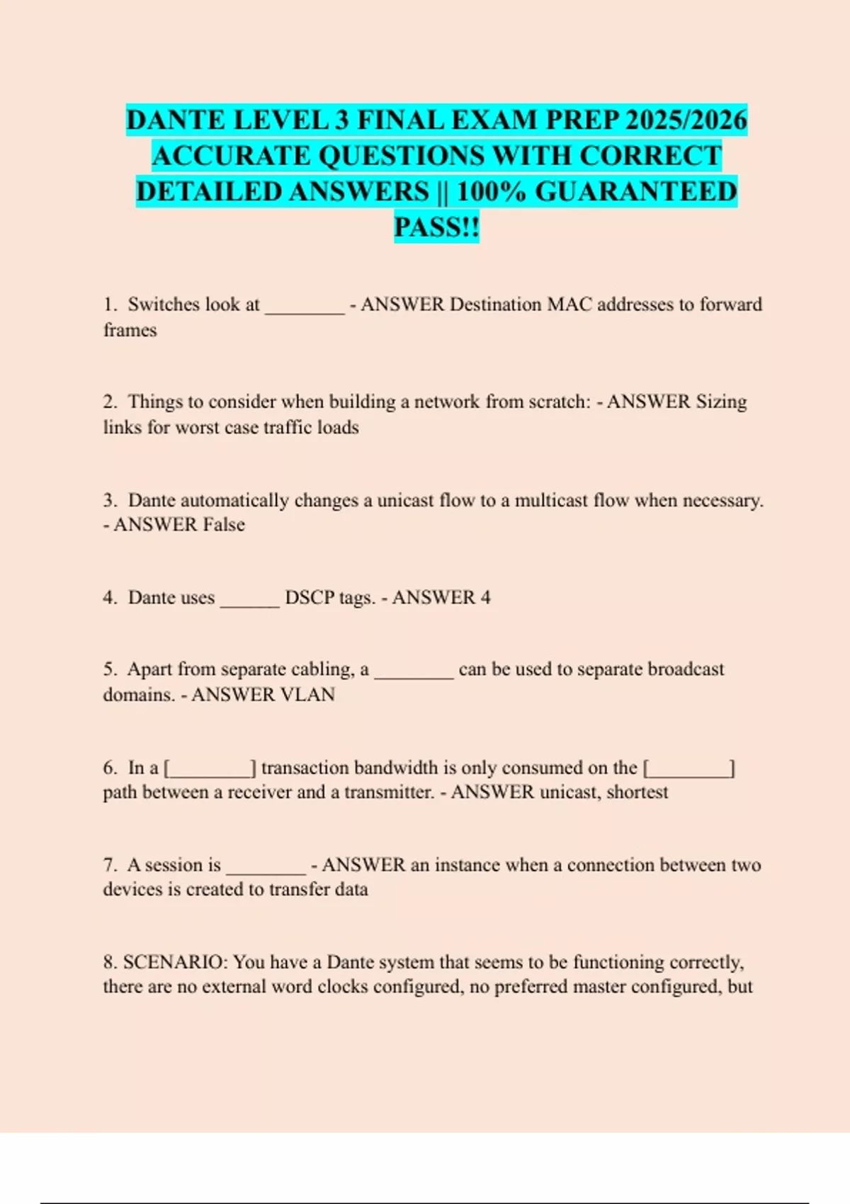 DANTE LEVEL 3 FINAL EXAM PREP 2025/2026 ACCURATE QUESTIONS WITH CORRECT ...