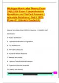 Michigan Manicurist Theory Exam  2025&sol;2026 Exam Comprehensive  Questions and Verified Answers &vert;  Accurate Solutions &vert; Get it 100&percnt;  Correct&excl;&excl; &vert; Already Graded A&plus; 