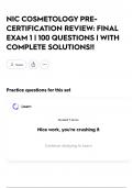 NIC COSMETOLOGY PRE-CERTIFICATION REVIEW&colon; FINAL EXAM 1 &vert; 100 QUESTIONS &vert; WITH COMPLETE SOLUTIONS&excl;&excl;