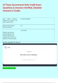 UT Texas Government Only Credit-Exam Questions & Answers &lpar;Verified&comma; Detailed Answers&rpar; A Grade&period; 