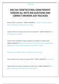 BIO 210 GENETICS FINAL EXAM NEWEST VERSION ALL WITH 200 QUESTIONS AND CORRECT ANSWERS JUST RELEASED