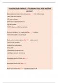Prosthetics & Orthotics Final questions with verified answers