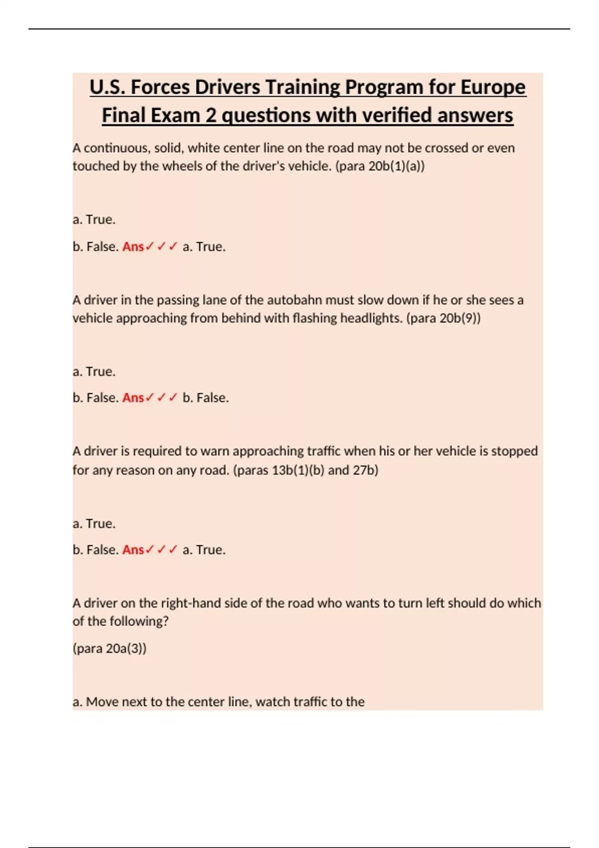 U.S. Forces Drivers Training Program for Europe Final Exam 2 questions ...