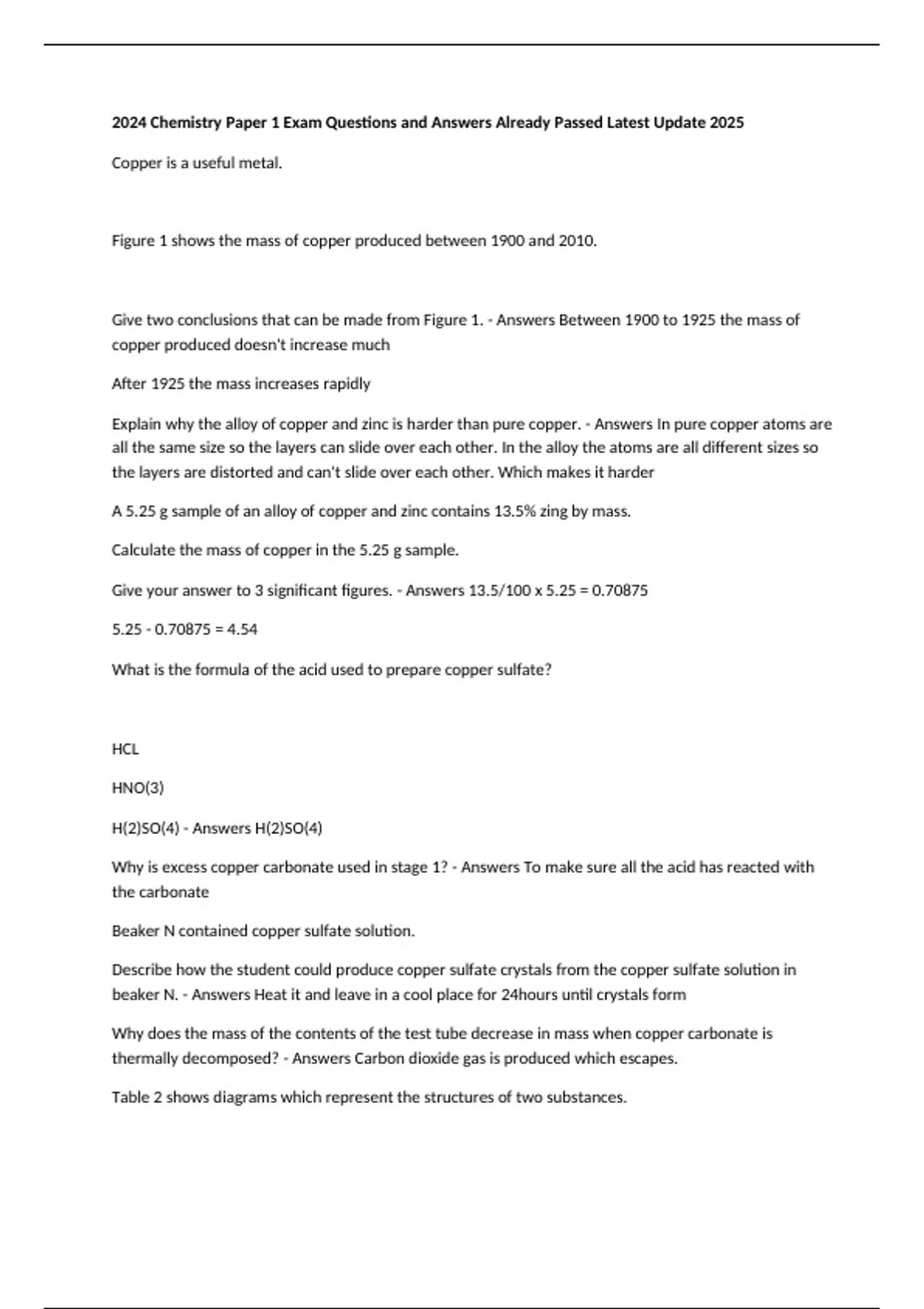 2025 Chemistry Paper 1 Exam Questions and Answers Already Passed Latest ...