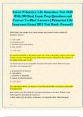 Latest Primerica Life Insurance Test 2025  With 300 Real Exam Prep Questions and  Correct Verified Answers &vert; Primerica Life  Insurance Exam 2025 Test Bank &lpar;Newest&excl;&rpar;