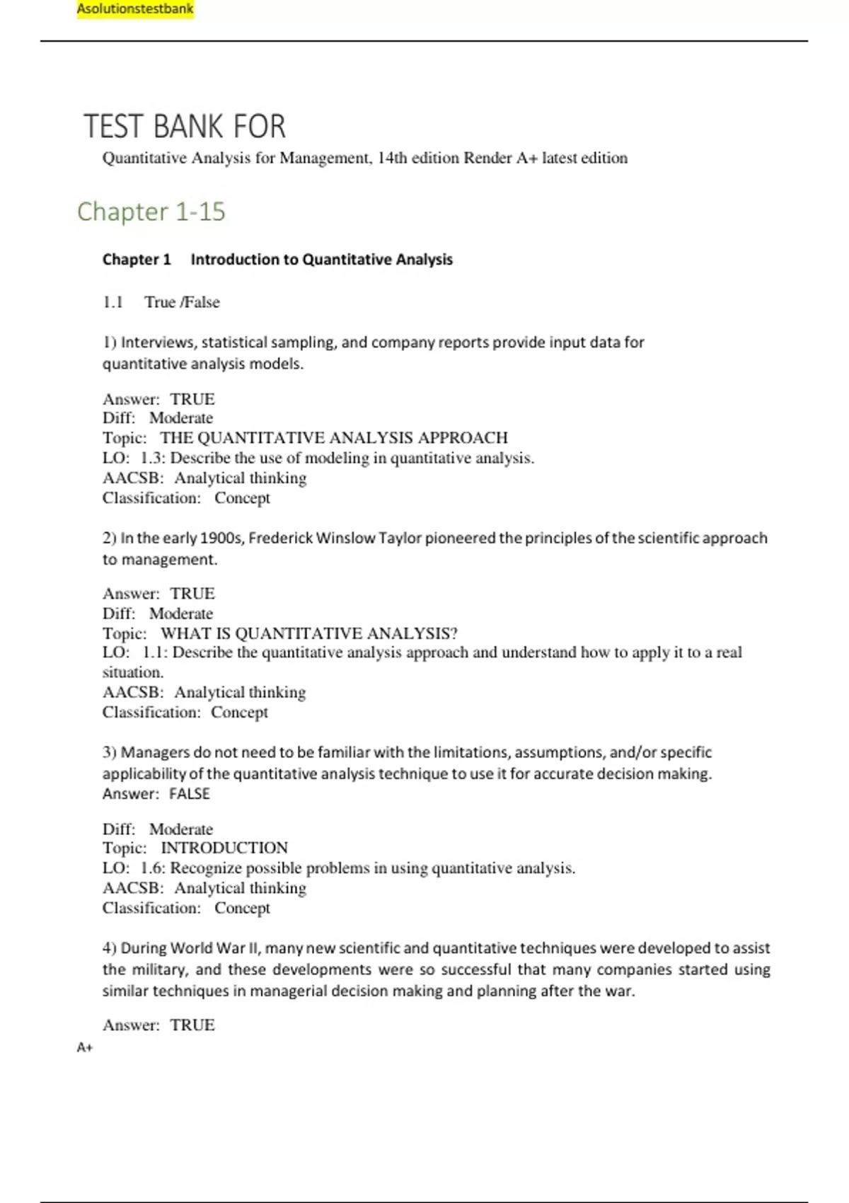 Quantitative Analysis for Management – 14th Edition (Render, Stair ...