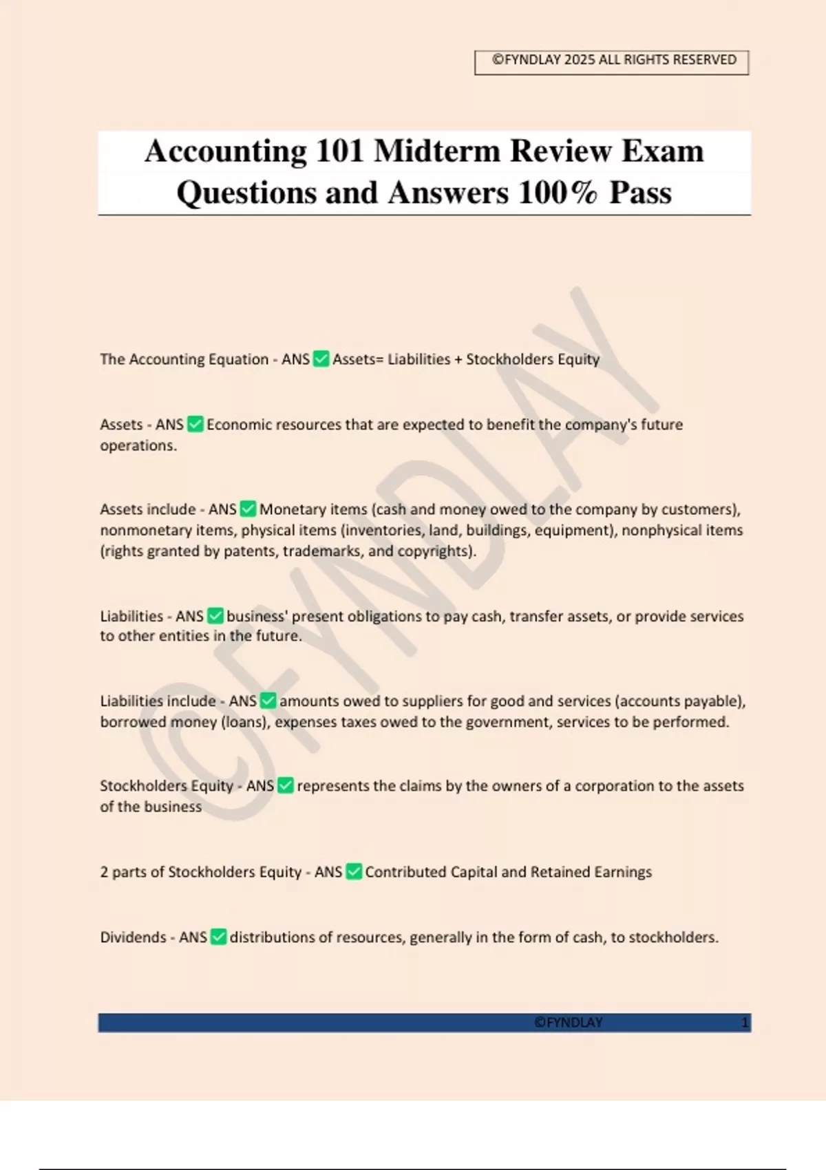 Accounting 101 Midterm Review Exam Questions and Answers 100% Pass ...