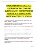 MASTERY EXAM CAR SALES TEST COLORADO ACTUAL EXAM 347 QUESTIONS WITH CORRECT VERIFIED ANSWERS ALREADY GRADED A&plus; LATEST AND COMPLETE VERSION