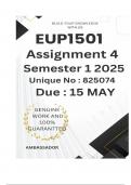 EUP1501 Assignment 4 &lpar;COMPLETE ANSWERS&rpar; Semester 1 2025 &lpar;825074&rpar; - DUE 15 May 2025