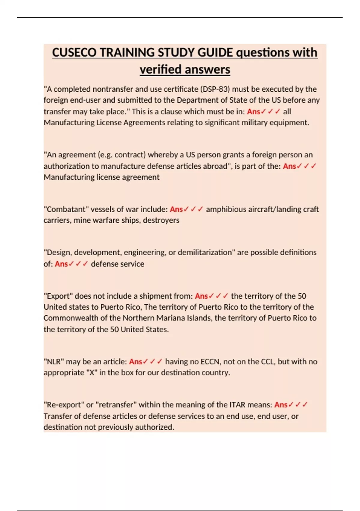 CUSECO Training Study Guide – Verified Exam Questions on Export ...