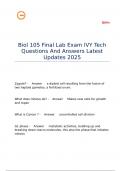 Biol 105 Final Lab Exam IVY Tech Questions And Answers Latest Updates 2025