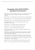 Geography AQA GCSE PAPER 1 Questions And Answers