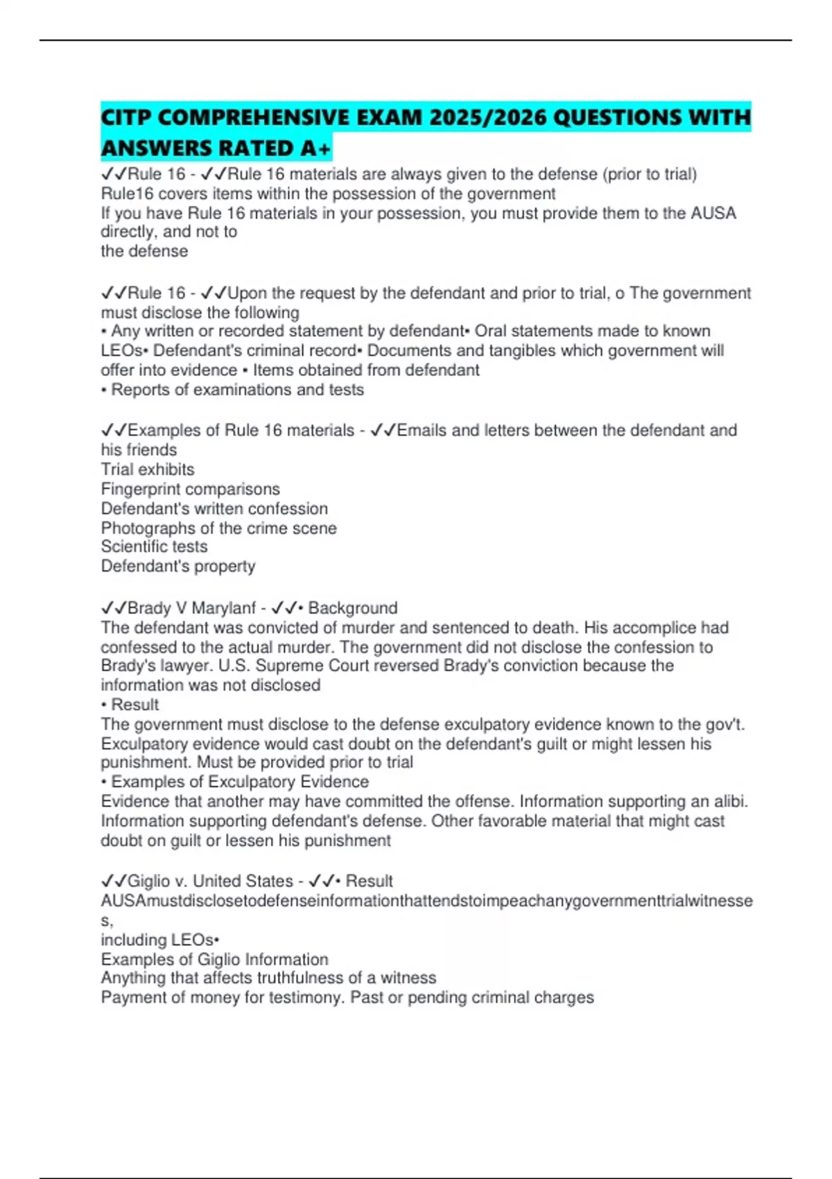 CITP COMPREHENSIVE EXAM 2025/2026 QUESTIONS WITH ANSWERS RATED A+ ...
