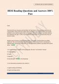 HESI Reading Questions and Answers 100&percnt; Pass