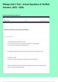 Biology Unit 3 Test &sol; Actual Questions & Verified Answers&comma; 2025 &sol; 2026&period;