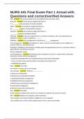 NURS 441 Final Exam Part 1 Actual with Questions and correct&sol;verified Answers