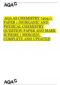 AQA AS CHEMISTRY 7404&sol;1 PAPER 1 INORGANIC AND PHYSICAL CHEMISTRY QUESTION PAPER AND MARK SCHEME &lbrace; MERGED&rcub;  COMPLETE AND UPDATED