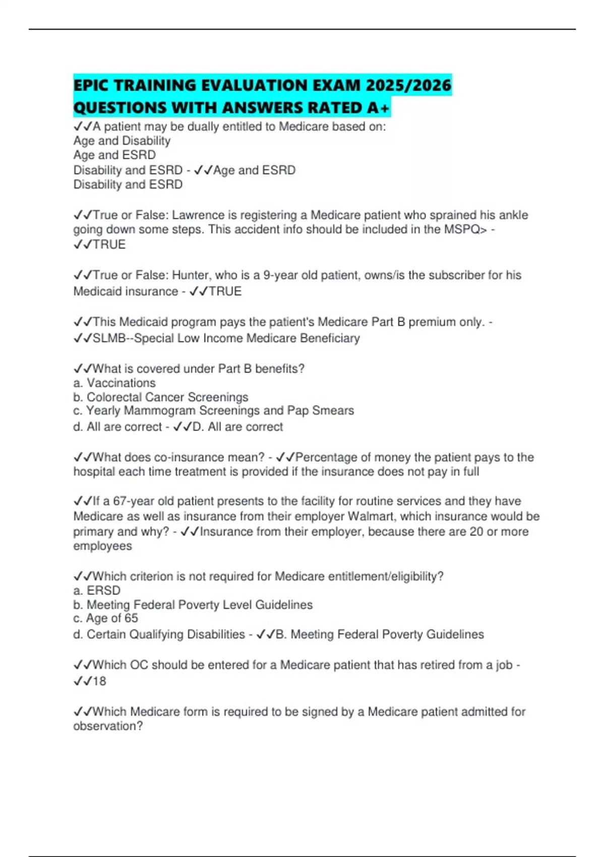 Epic 26 Questionnaire.pdf EPIC TRAINING EVALUATION EXAM 2025/2026 QUESTIONS WITH ANSWERS RATED A+ ...