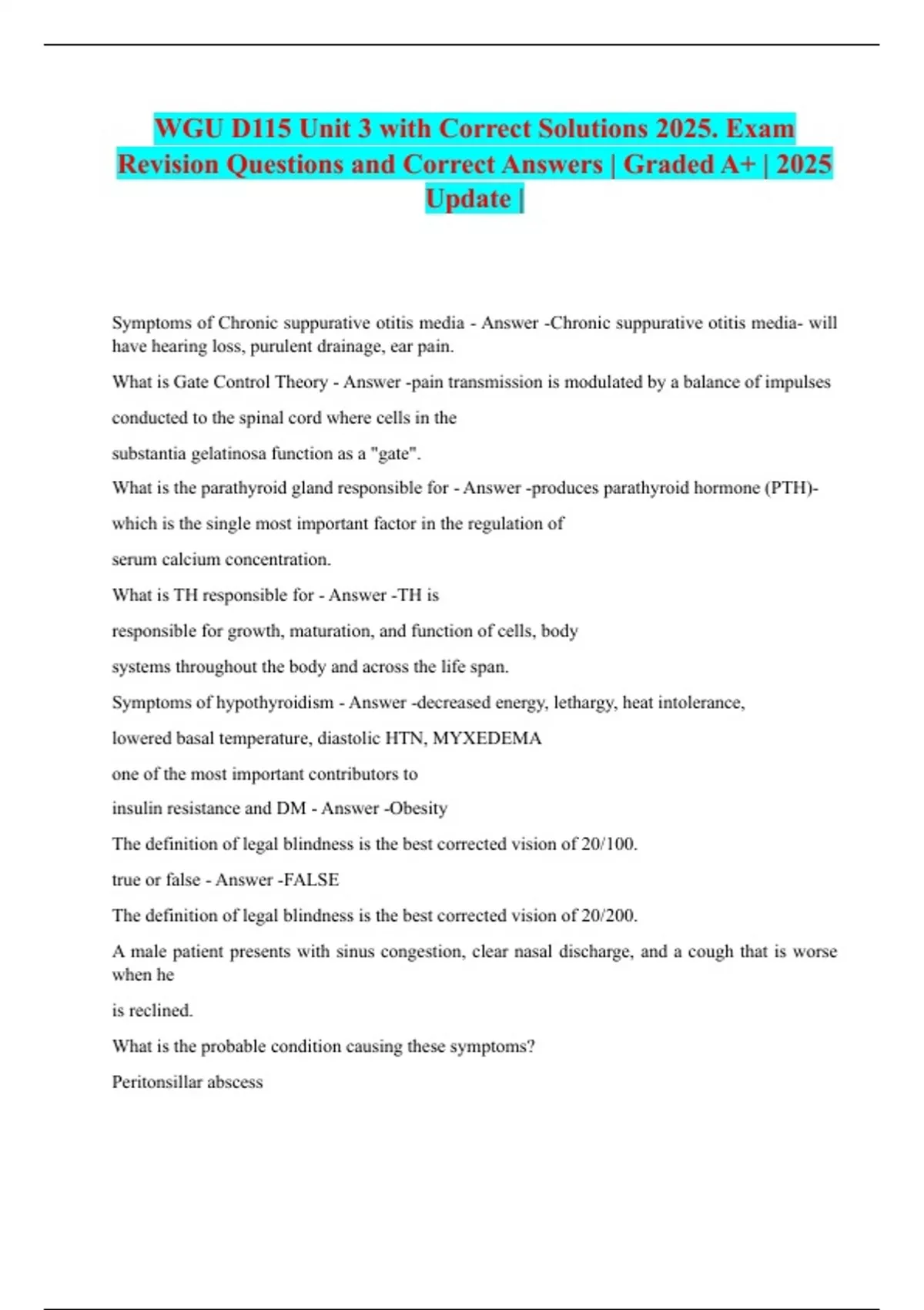 WGU D115 Unit 3 with Correct Solutions 2025. Exam Revision Questions ...