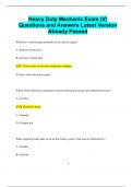 Heavy Duty Mechanic Exam &lpar;V&rpar; Questions and Answers Latest Version  Already Passed