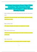 Louisiana Insurance Exam Prep &lpar;Title&rpar;&comma; Louisiana Title Insurance Exam Questions and Answers Latest Version  Already Passed