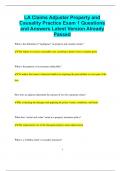 LA Claims Adjuster Property and Causality Practice Exam 1 Questions and Answers Latest Version Already  Passed