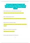 LA Claims Adjuster Property and Causality Practice Exam 2 Questions and Answers Latest Version Already  Passed