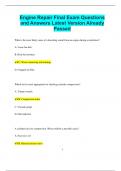 Engine Repair Final Exam Questions and Answers Latest Version Already  Passed