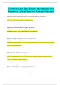 Criminal Law &lpar;Bar Exam&rpar; Questions and Answers Latest Version Already Passed