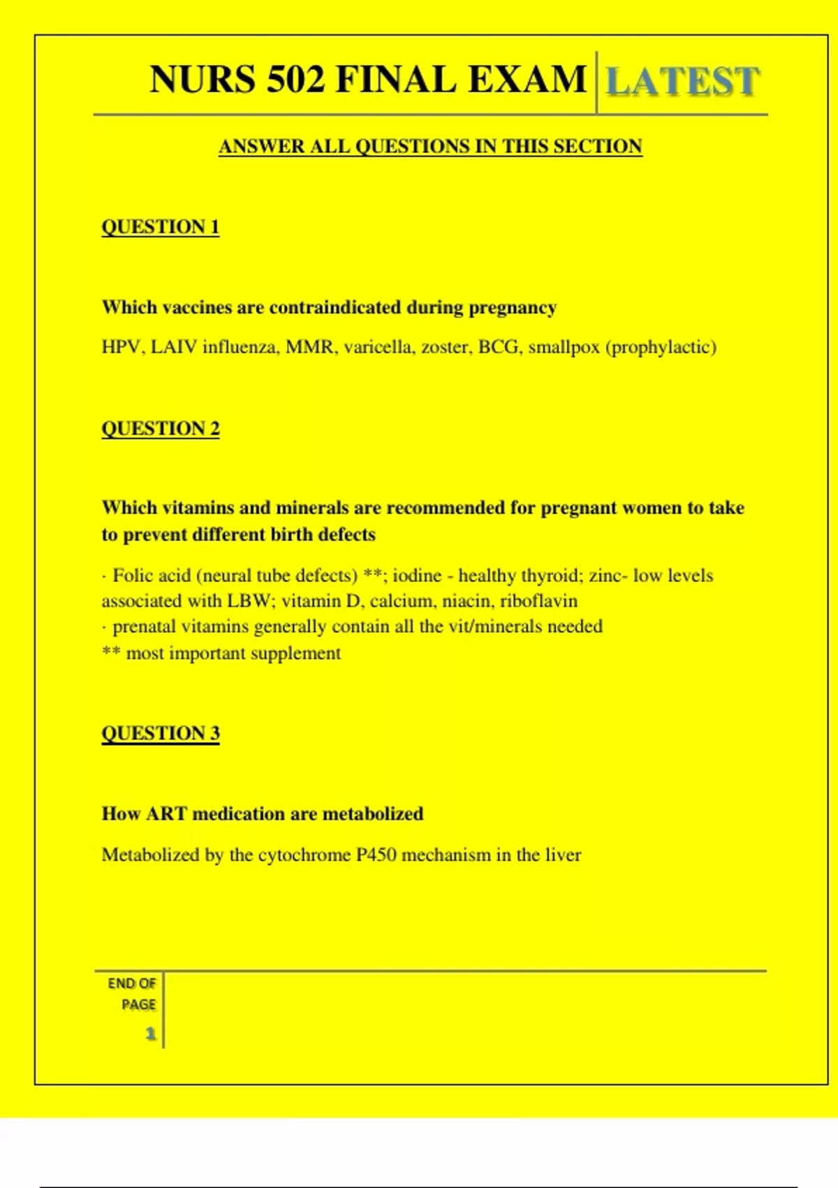 NURS 502 FINAL EXAM QUESTIONS AND ANSWERS 2025 - NURS 502 - Stuvia US