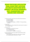 IDAHO PESTICIDE APPLICATOR  FINAL EXAM PREP 2025&sol;2026  ACCURATE QUESTIONS WITH  CORRECT DETAILED ANSWERS &vert;&vert;  100&percnt; GUARANTEED PASS  <BRAND NEW VERSION> 