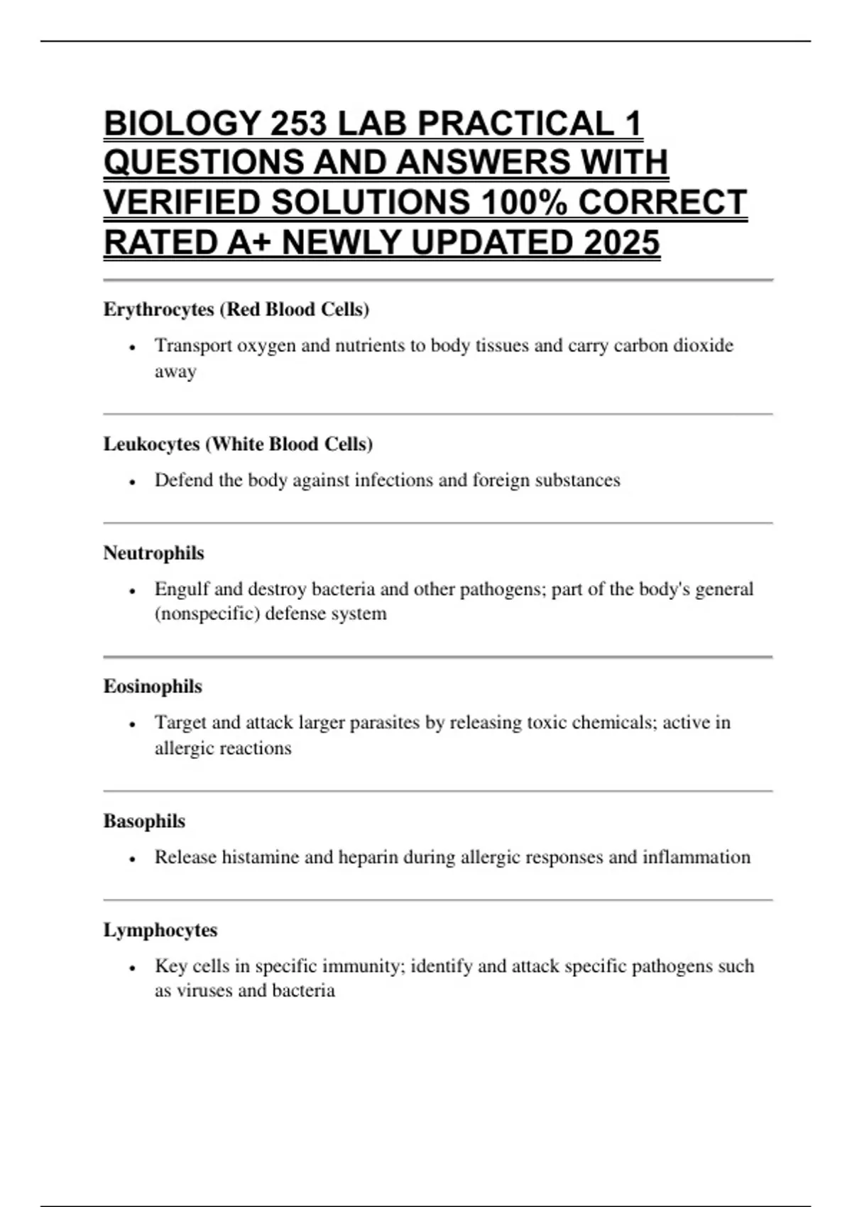 BIOLOGY 253 LAB PRACTICAL 1 QUESTIONS AND ANSWERS WITH VERIFIED ...