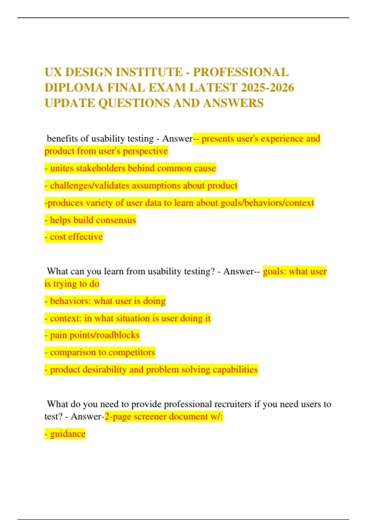 UX DESIGN INSTITUTE - PROFESSIONAL DIPLOMA FINAL EXAM LATEST UPDATE ...