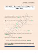 PLC FINAL Exam Questions and Answers 100&percnt; Pass