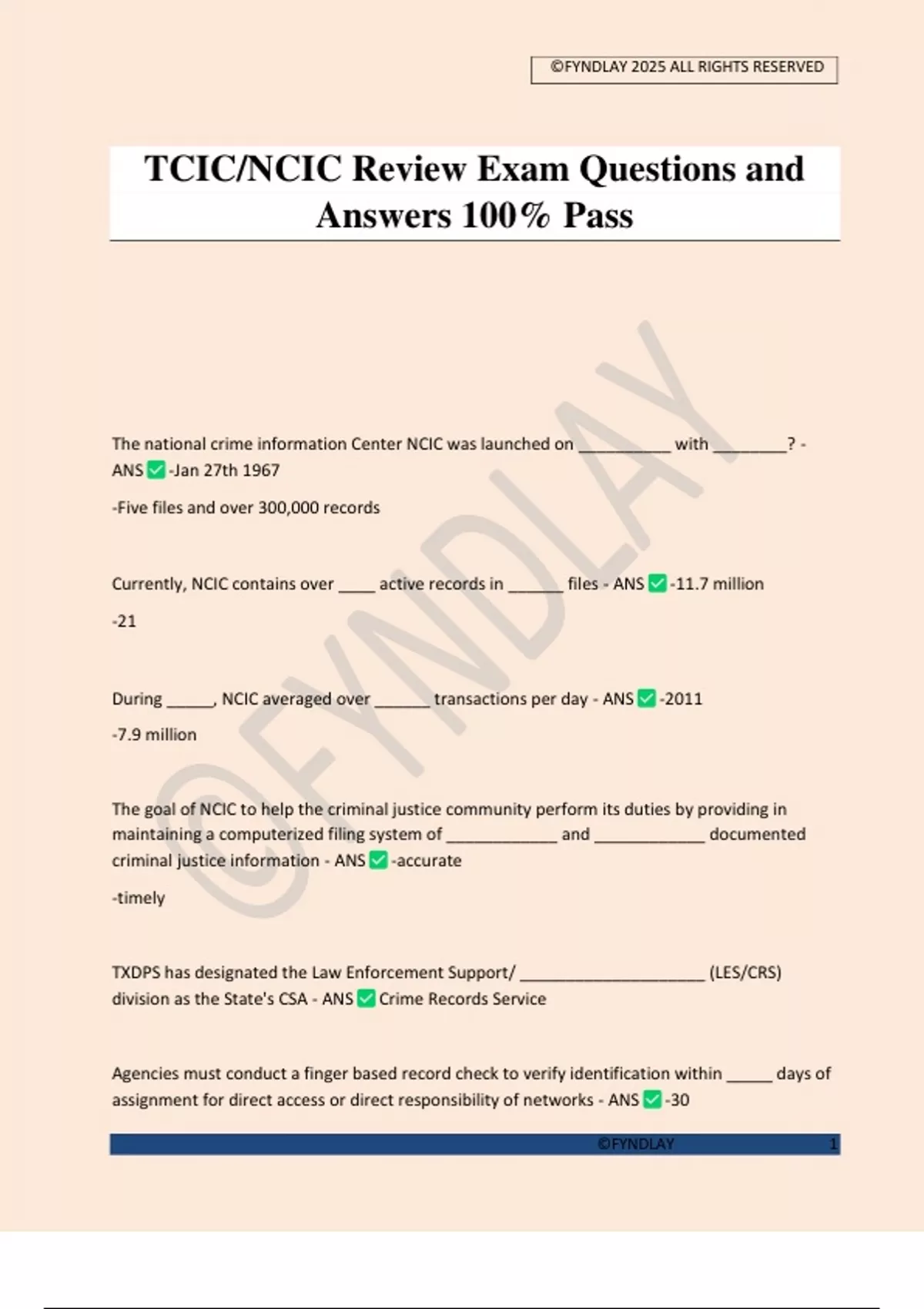 TCIC/NCIC Review Exam Questions and Answers 100% Pass - TCIC/NCIC ...
