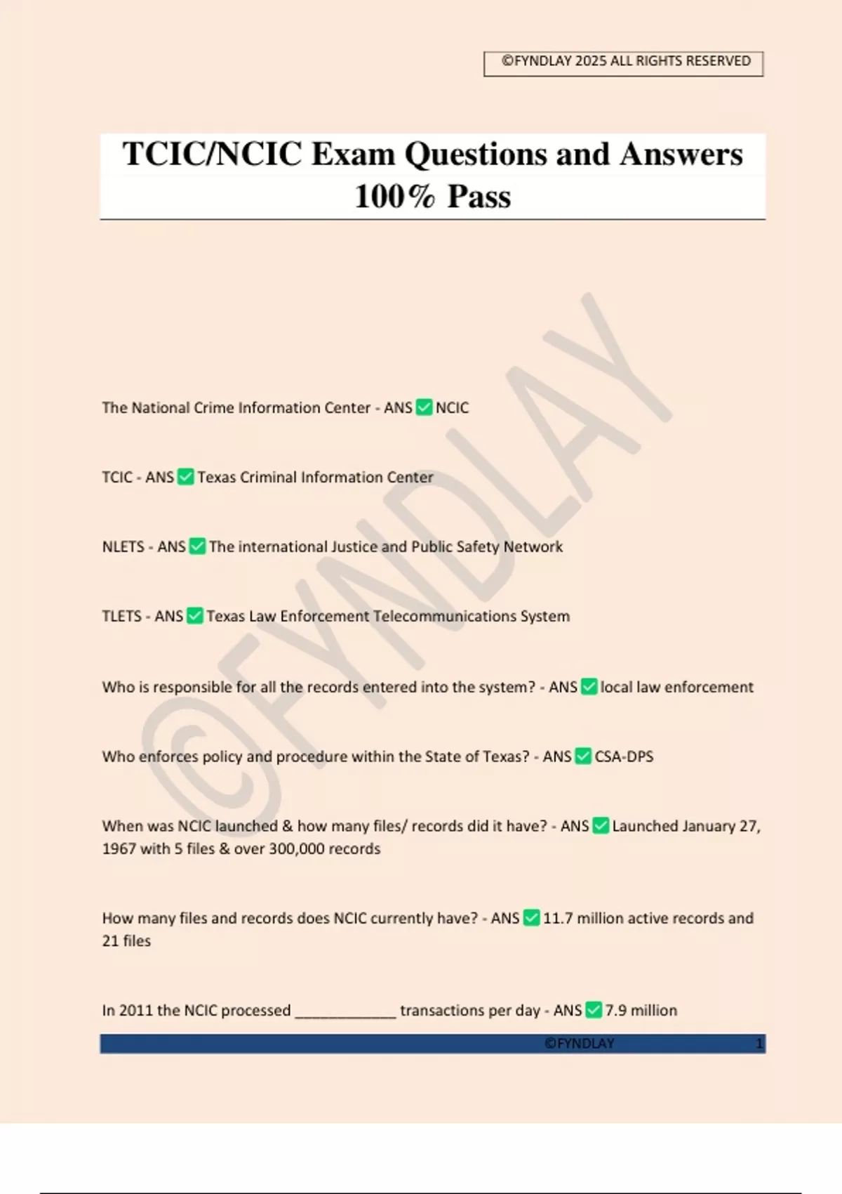 TCIC/NCIC Exam Questions and Answers 100% Pass - TCIC/NCIC - Stuvia US
